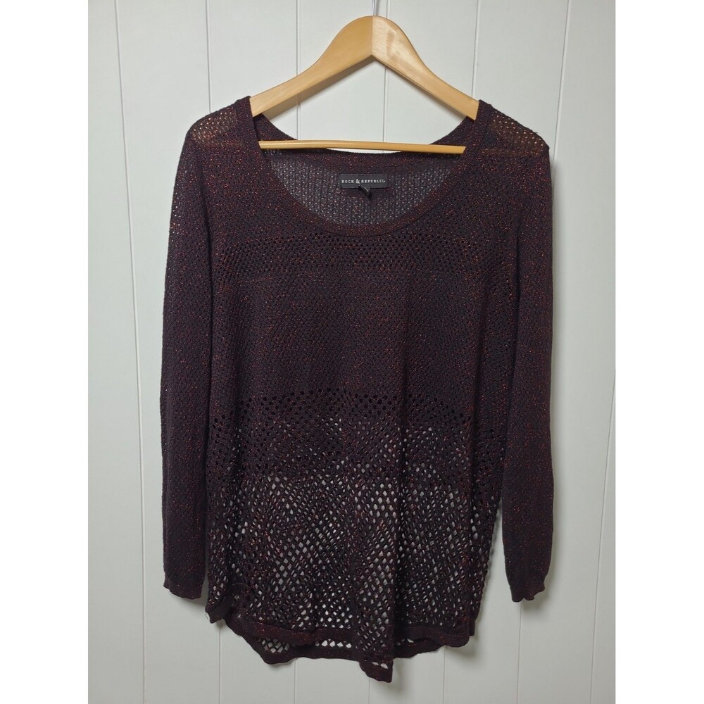 Rock Republic Black Metallic Fishnet Crochet Top Y2K Goth Hippie Size XL